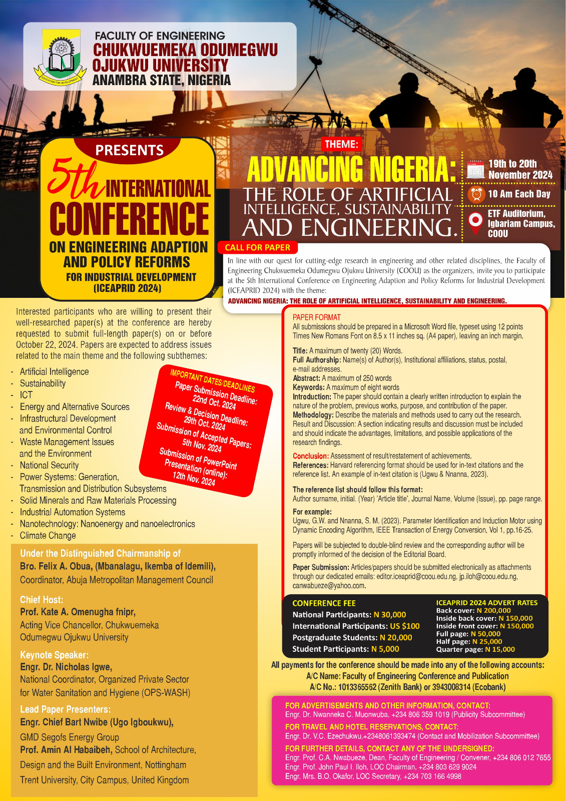 5th International Conference on Engineering Adaptation and Policy Reforms for Industrial Development (ICEAPRID) 2024